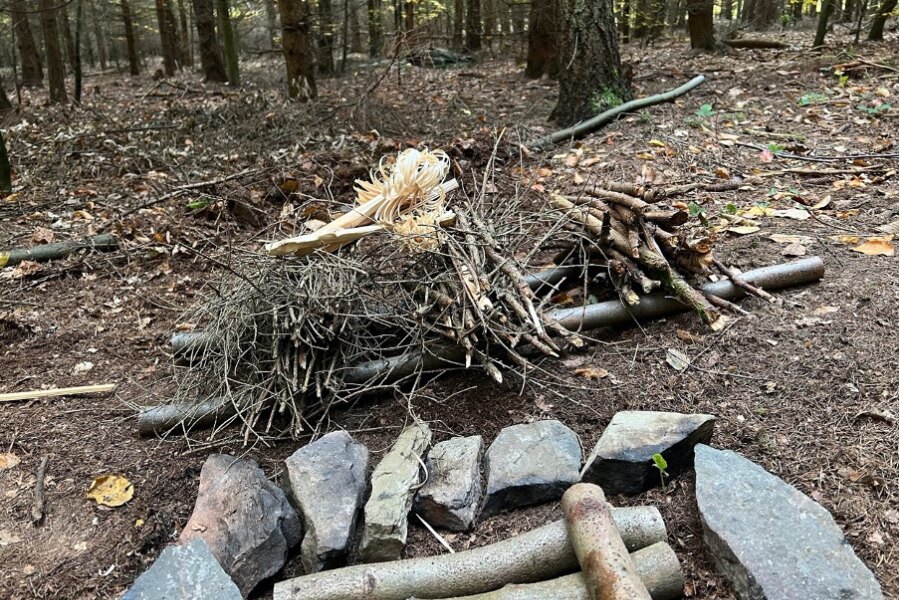 Materiál na rozdělávání ohně - dřívka + featherstick. Zdroj: Sirka