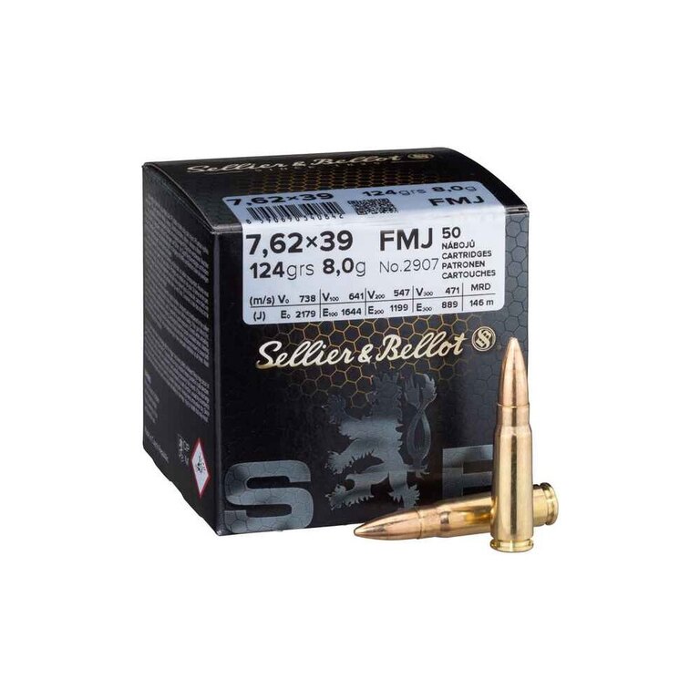 Náboje FMJ Sellier & Bellot® / 7,62x39 / 8 g - 124 grs / 50 ks